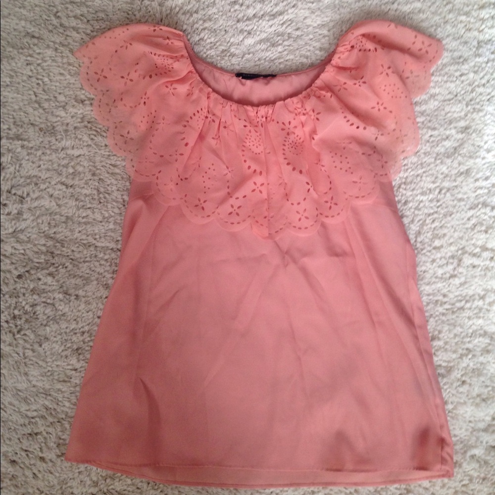 BCBGMAXAZRIA Pink Ruffle Top